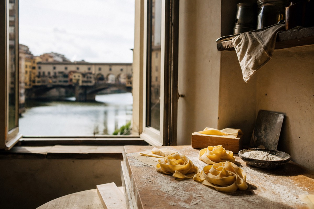 Fresh Pasta Course with a Ponte Vecchio View